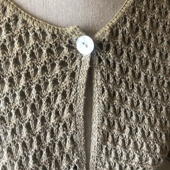 JP Berringer Open Knit Cardigan Sweater Single Top Button Closure Beige SZ M - Picture 3 of 5